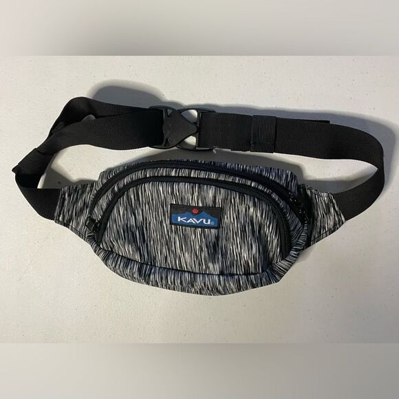 KAVU Spectator Waist Pack Black strip 9x5 Hike Urban Travel Black Fanny Pack - Picture 1 of 6